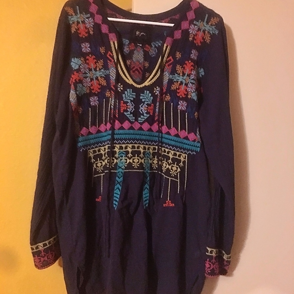 Biya Navy Tunic Top with multicolor embroidery